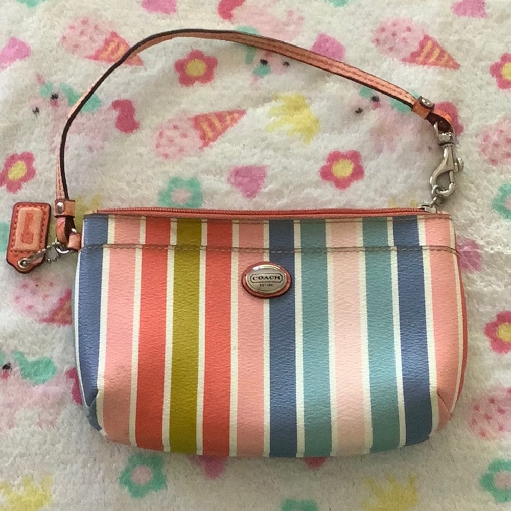 Coach, striped wristlet, well loved